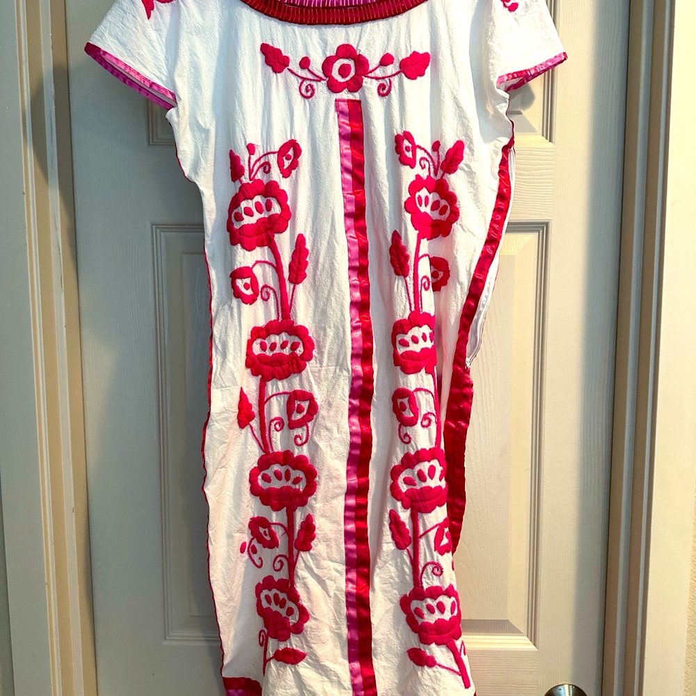 Embroidery/ ribbon summer dress - hand made pink